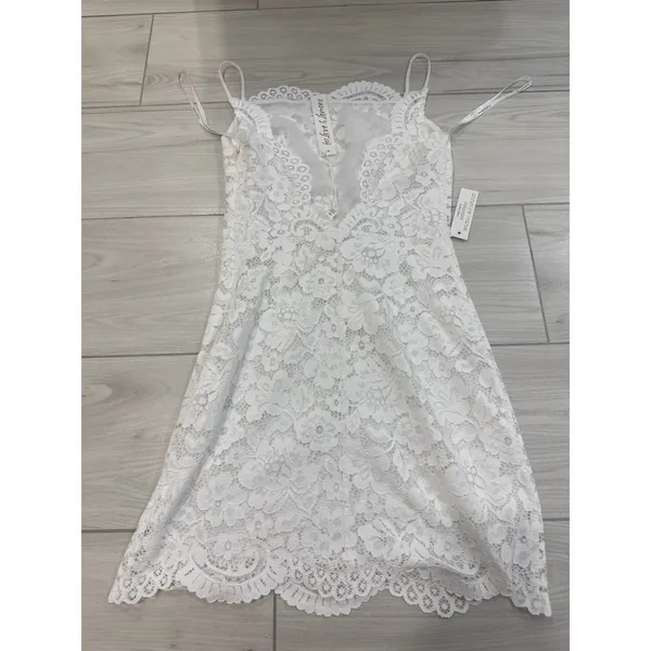 For Love & Lemons White Lace Mini Dress Spaghetti Strap Deep V Back XS NWT - Image 6