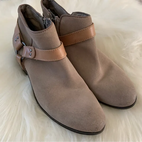 Sam Edelman Phoenix Taupe Suede Ankle Bootie Leather Strap Boot Size 7.5 - Image 10
