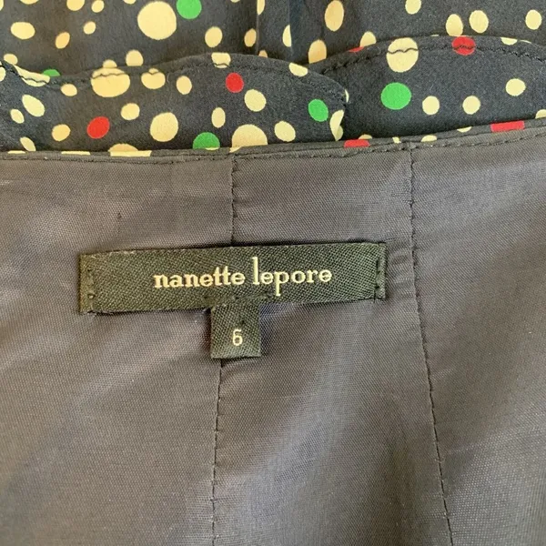 Nanette Lepore Vintage Y2K Flirty Navy Polka Dot Silk Ruffle Mini Skirt Size 6 - Image 7