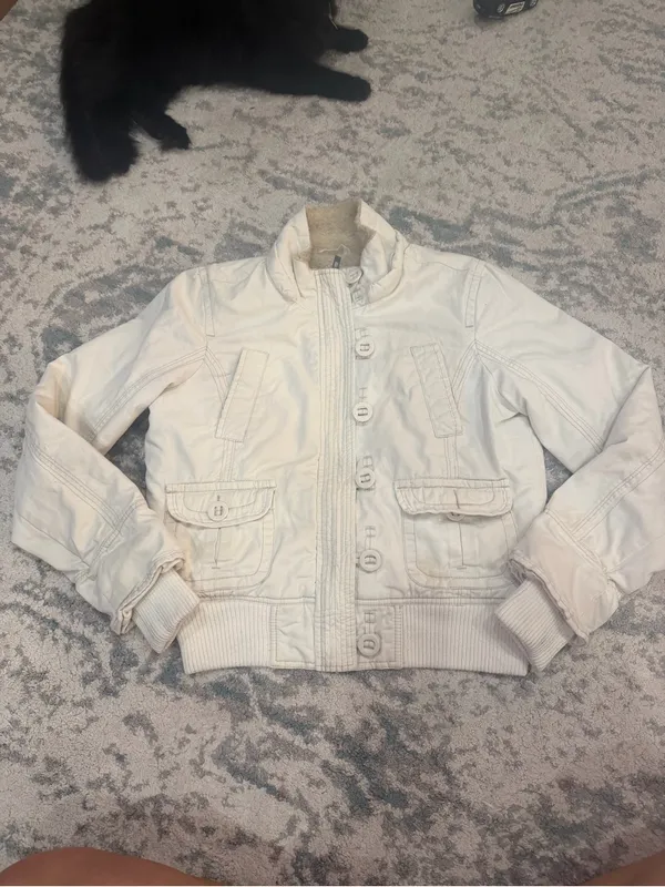 Vintage Y2K Aeropostale Faux Fur Lined Jacket Women’s Large Cream - Image 2
