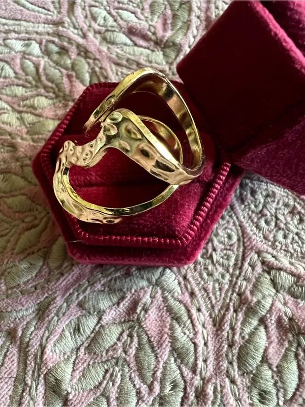 Gold Hammered Sculptural Open Ring - Women Jewelry Size 7 - Image 2