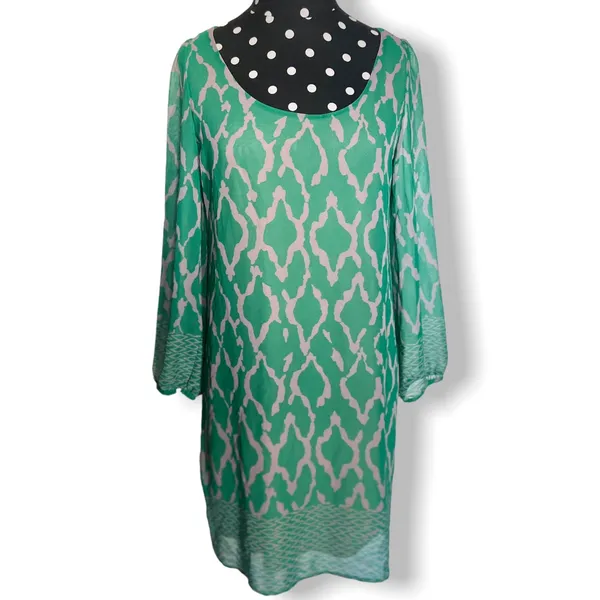 Peaches N Cream Womens Dress‎ Size Small Green Gray Lined Knit Lining Shift - Image 2