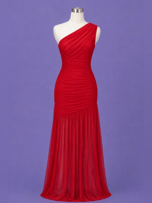 #273 - H10 Red Ruched Mesh One Shoulder Maxi Dress-Medium, 8-10 NWOT - Image 2