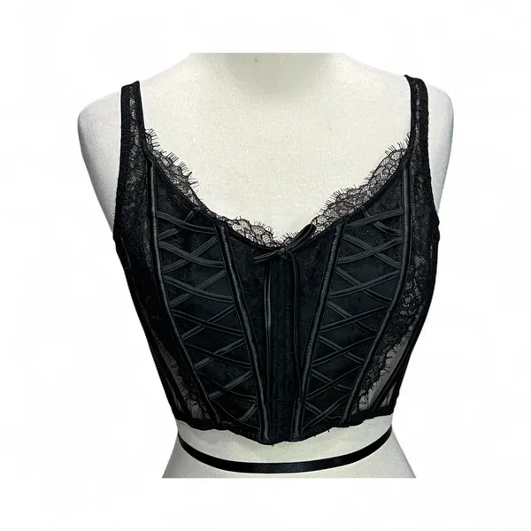 Victorias Secret Dream Angels Corset Top Womens M Black Unlined Lace Up Romantic - Image 2