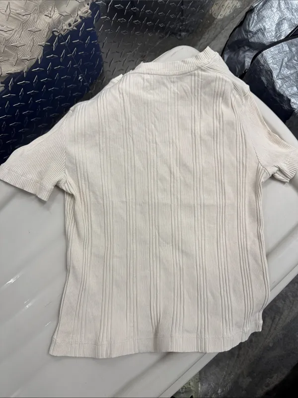 Zara Cream Ribbed Short Sleeve Top - Image 7