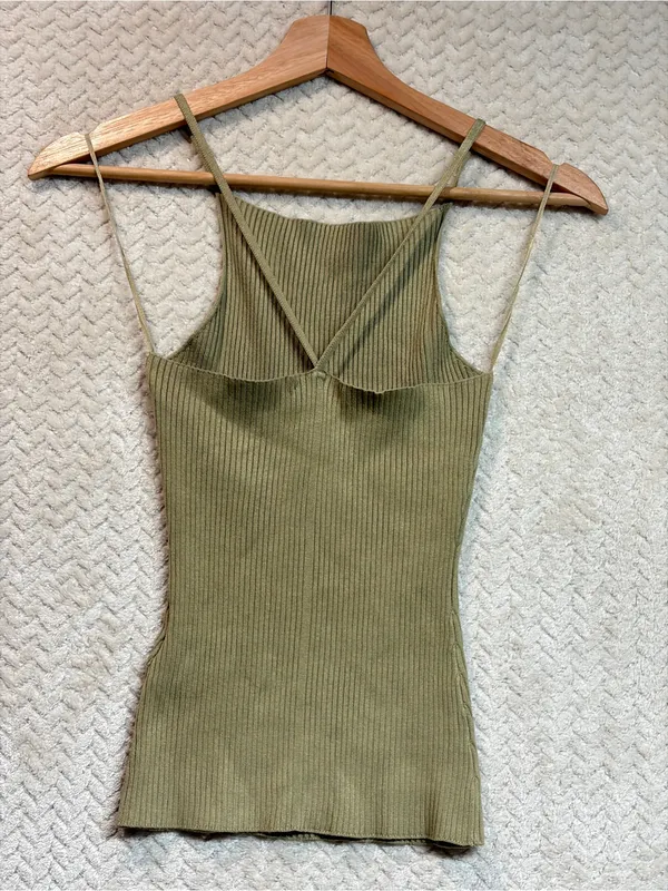 Zara Tan Ribbed Knit High Neck Halter Tank Top Small 90s Minimalist Y2K Cami - Image 6