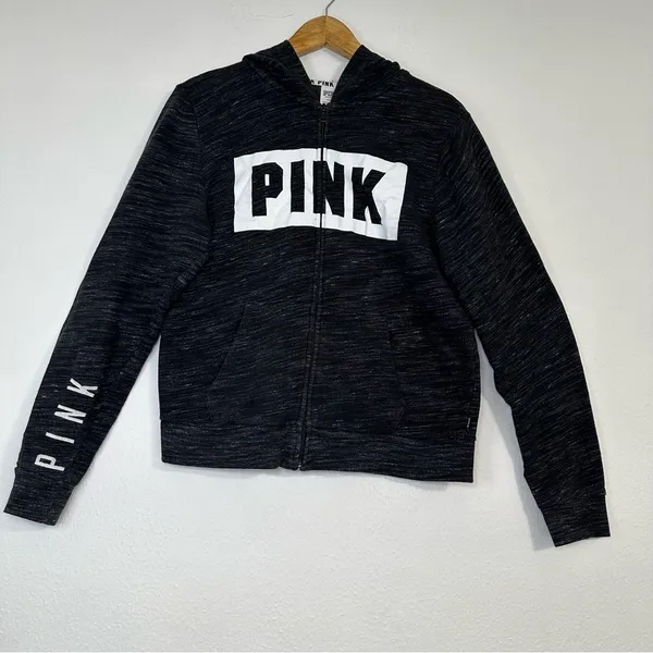 PINK Victoria's Secret Charcoal Hoodie with Logo - Image 2