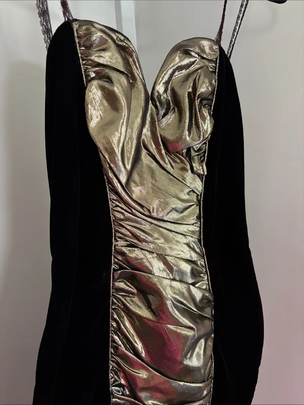 Climax by Karen Okada for David Howard VTG Gold Burgundy Velvet Strapless Dress - Image 5