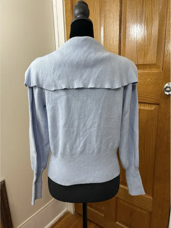 Magaschoni Size L Light Blue Zip Front Cardigan Sweater - Image 4