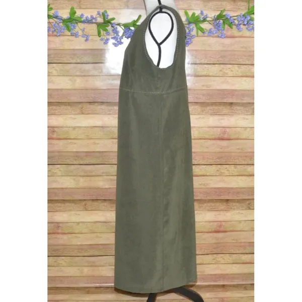 White Stag Ladies Green Faux Suede Sleeveless Maxi Dress Size L 12/14 90's Y2K - Image 4