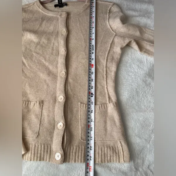 100% Cashmere AQUA Cream Button Front Cardigan Sweater M | Classic Luxe Knit - Image 6