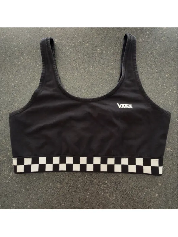 Women's Vans Black & White Checkered Sports Bra S - Image 2