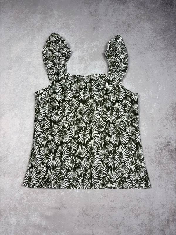 LOFT Green White Floral Flutter Sleeve Top Size M - Image 3