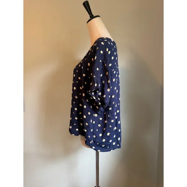 Madewell Navy Blue Daisy Floral Blouse Top M Short Sleeve boho Y2K cottage blou - Image 4