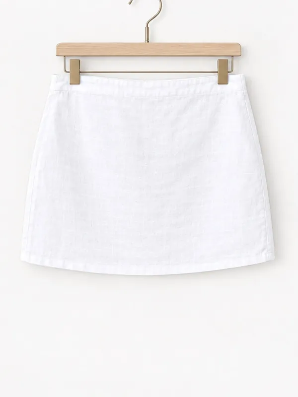 Reformation Luxe White 100% Linen Mini Skirt Pull-On High Rise Lined Size Small - Image 5