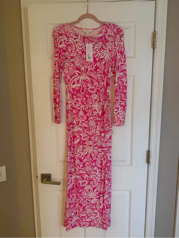 Lilly Pulitzer BRYSON LONG SLEEVE MAXI DRESS, PASSION FRUIT PINK ABSOLUTELY FLAM - Image 2