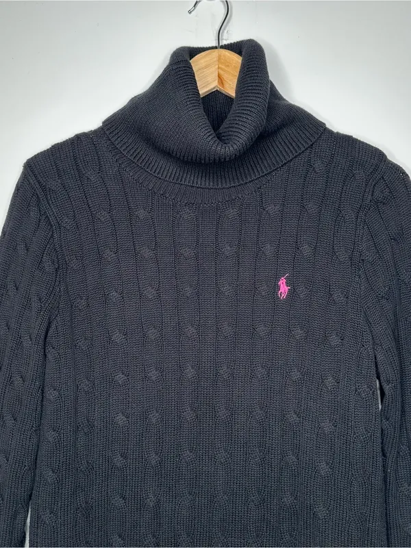 Ralph Lauren Sport Black Cable Knit Turtleneck Sweater Size Medium - Image 4