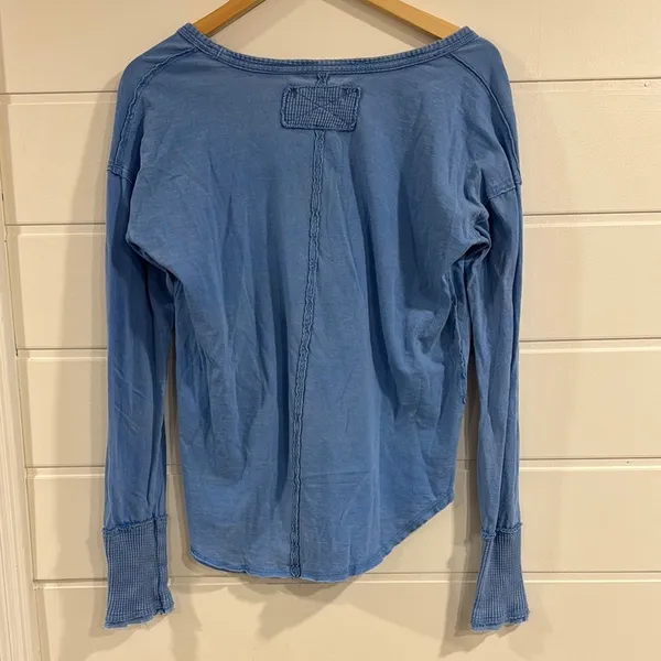 We The Free Free People Blue V-Neck Long Sleeve Top - Image 3