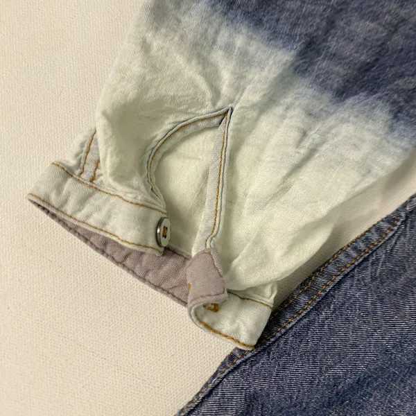 7 For‎ All Mankind Shirt Womens Small Blue Denim Ombre Tencel Linen Button Front - Image 4