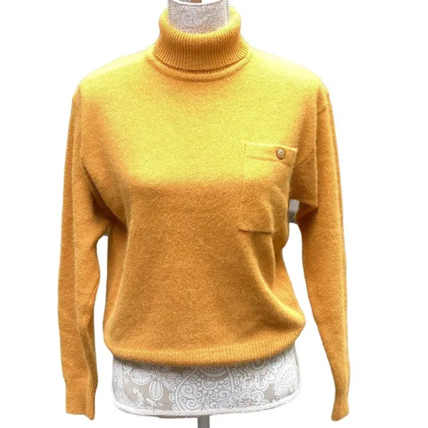 Jones New York Vintage Mustard Yellow Lambswool Angora Turtleneck Sweater Size P/M 80s 90s - Image 2
