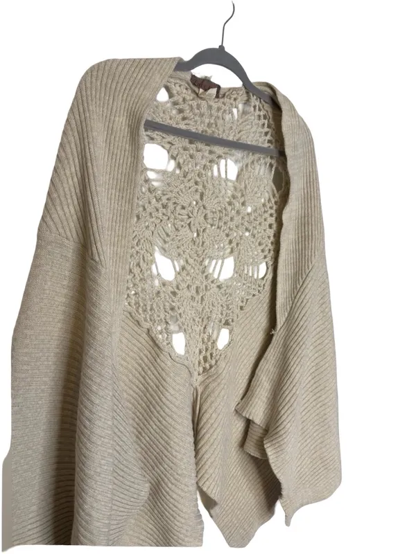 🧶 Free People Crochet Lace Open Back Poncho Sweater One Size Cream Boho 🧶 - Image 3