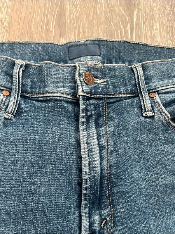 MOTHER Straight Leg Jeans Womens Size 30 Medium Wash High Rise Raw Hem Stretch - Image 8
