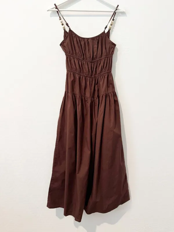 Sim and Sam Milkmaid Poplin Midi Dress Size XS Chocolate Brown Cottagecore Boho - Image 9