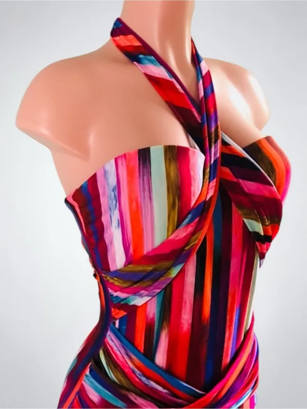 Athena Kaleidostripe Ashlyn One Piece Swimsuit M NWT Convertible Halter - Image 4