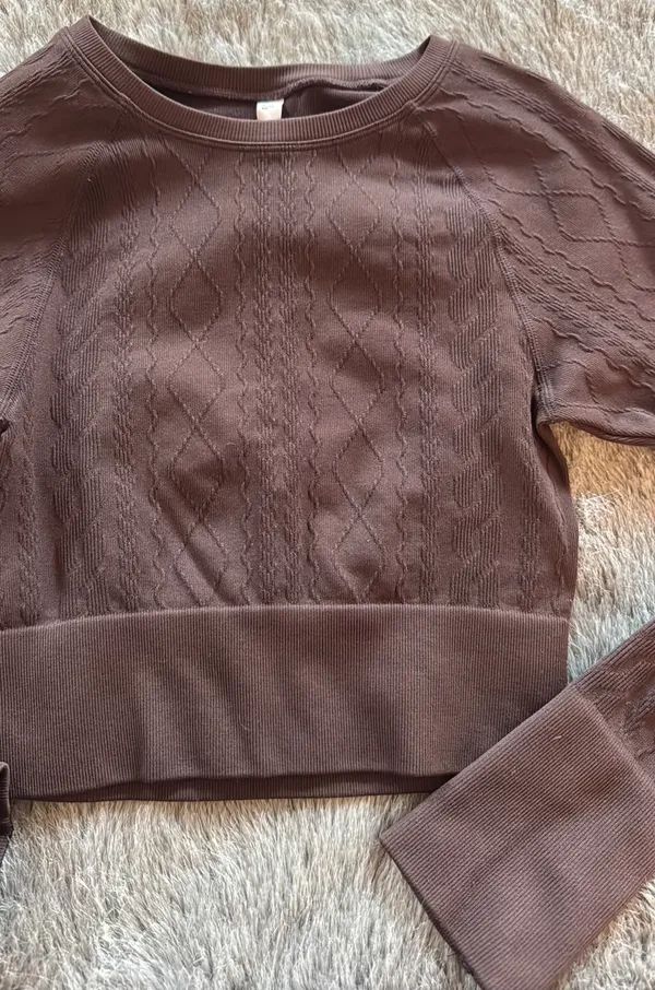 JoyLab Brown Cable Knit Patterned Athletic Top - Image 4
