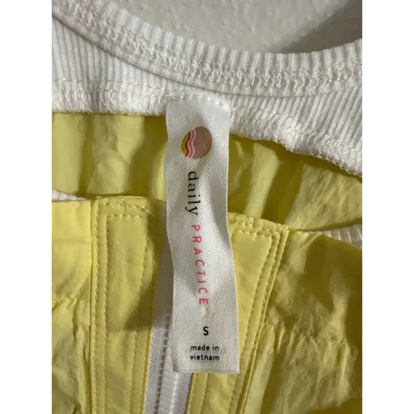 Anthropologie Daily Pratice Yellow White Zip Front Smocked Bubble Mini Dress S - Image 4