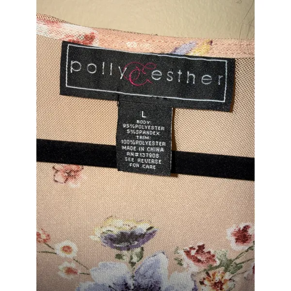 Polly & Esther Fairycore Peach Floral Mesh Duster Cardigan Bell Sleeve Lace L Layering Ethereal - Image 4