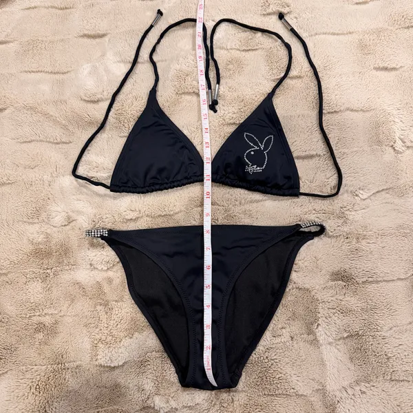 Vintage Y2K 2000s Bedazzled Bling Throwback Playboy Logo Rhinestone Bikini - Image 3