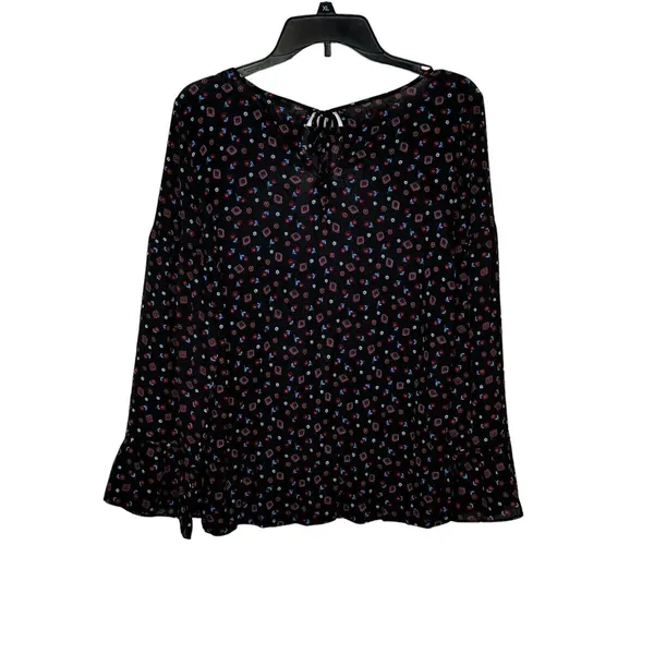 LOFT Women's Top Floral Knit Long Bell Sleeve Pleated Round Neck‎ Blouse Small - Image 8