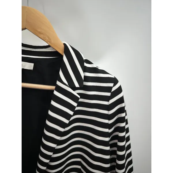 Chico's Womens Striped Blazer Size M Black White Single Breasted Career‎ HG9 - Image 4