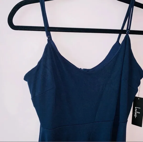 Lulus Twirl For You Navy Blue Midi Skater Dress V-neck Spaghetti Strap NWT - Image 3