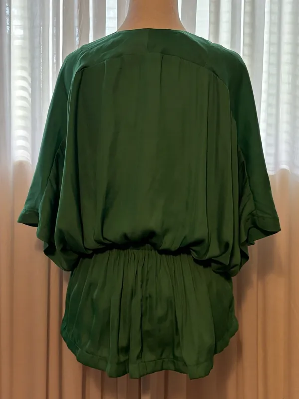 🆕 bohme V-Neck Kimono Style Satin Top Emerald Green Size S - Image 2