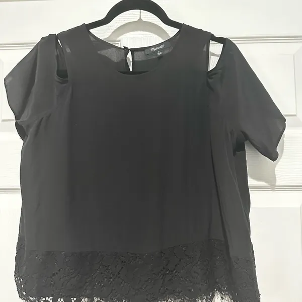Madewell Black Asymmetrical Cut‎ Out Blouse whimsygoth gothcore romantic - Image 3