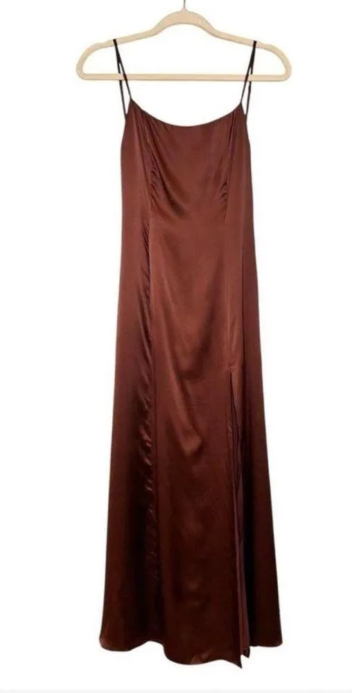 Reformation 100% silk Melina Brown Dress NEW - Image 3