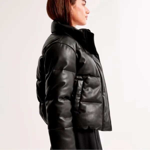 Abercrombie & Fitch Mini Leather Puffer Coat Size Small Black Vegan - Image 2