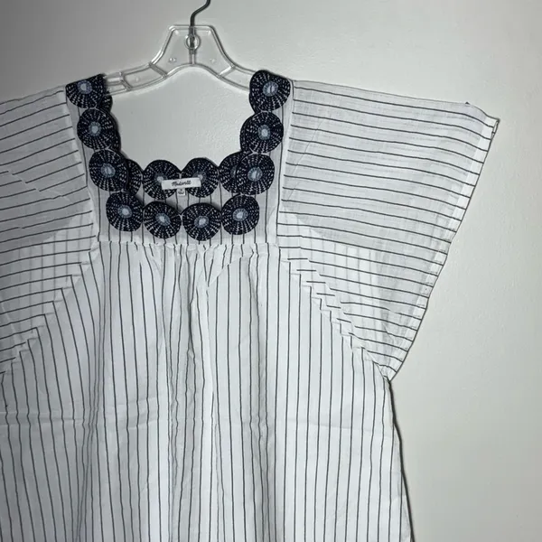 Madewell Striped Dress with Black Floral Neckline Dress Sz M - Image 6