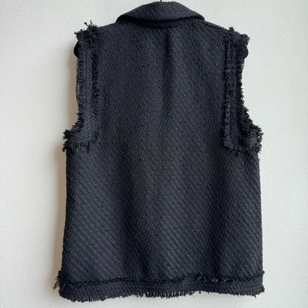 ZARA Structured Tweed Black Gold Button Preppy Frayed Button Vest Size Medium - Image 6
