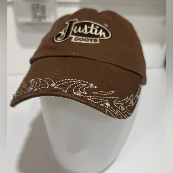 Justin Boots Chocolate Brown Embroidered Cap EUC - Image 2