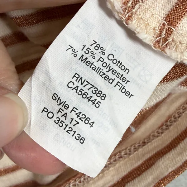 J.Crew Artist T Womens Small Cream Copper Metallic Striped Boat Neck Shirt F4264 - Image 6