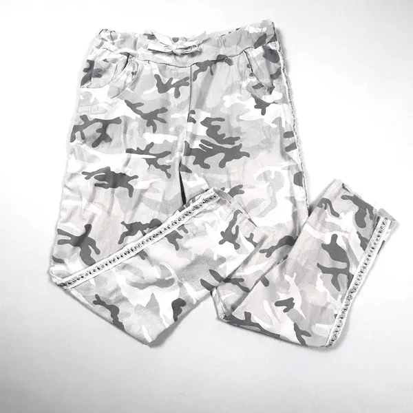 Gigi Moda Joggers Womens Made in Italy Camo‎ Rhinestone Gray White Cotton - Image 11