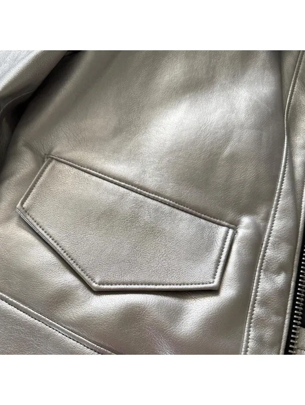 Mango silver cropped faux leather jacket - Image 6
