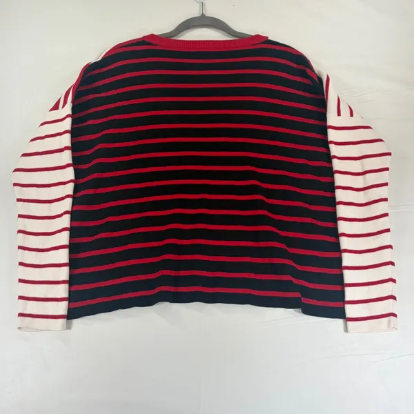 Cabi Oversized Pullover Sweater Picnic Red White Black Striped Pocket Size Small - Image 3
