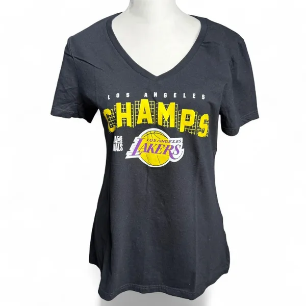 Fanatics Lakers NBA Finals 2020 Black V Neck Tee Women Medium - Image 2