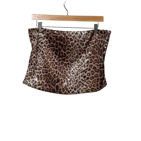 Peppermayo Leopard Print Sequin Tube‎ Top Strapless Brown Gold Womens 12 Large - Image 2