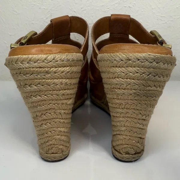UGG Hedy Embossed Leather Espadrille Wedge Sandals 7.5 VGUC - Image 7