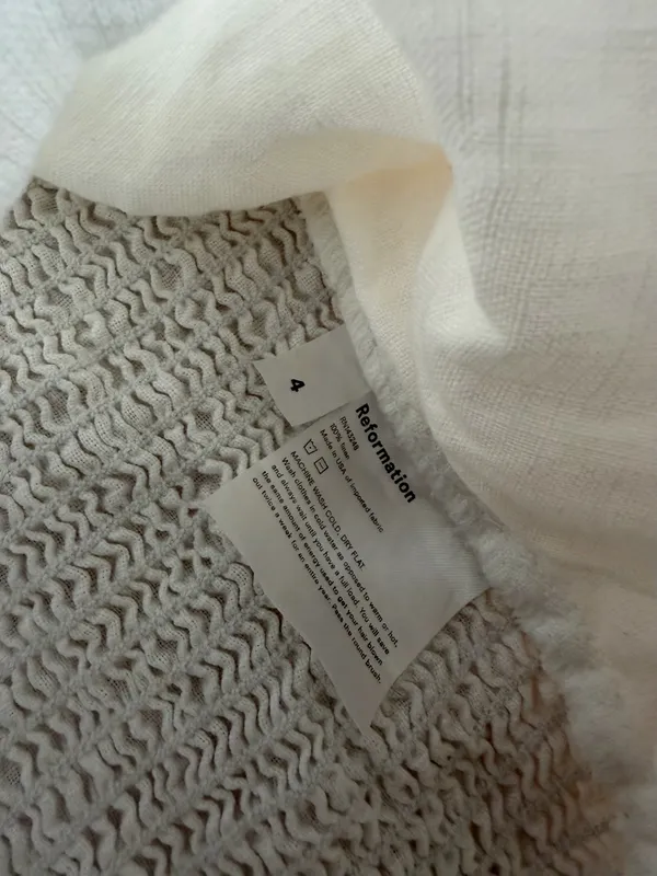 Reformation Framboise White Linen Puff Sleeve Top Size 4 - Image 4